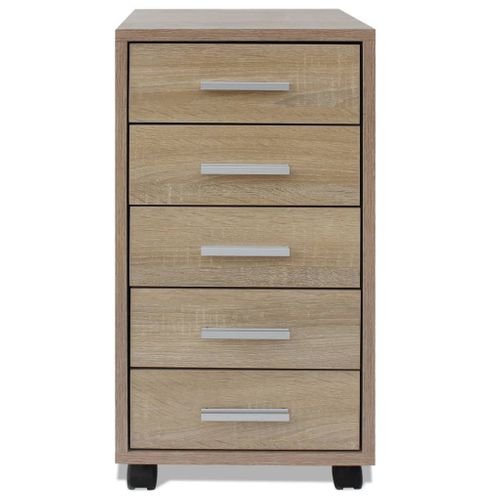 Caisson à Tiroir De Bureau - Rangement Bureau Avec Roulettes 5 Tiroirs Chêne