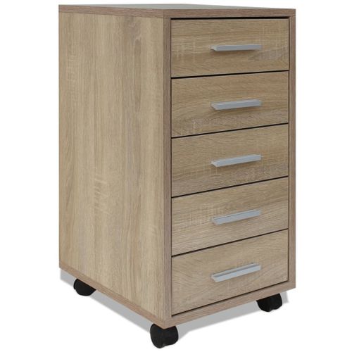 Caisson à Tiroir De Bureau - Rangement Bureau Avec Roulettes 5 Tiroirs Chêne