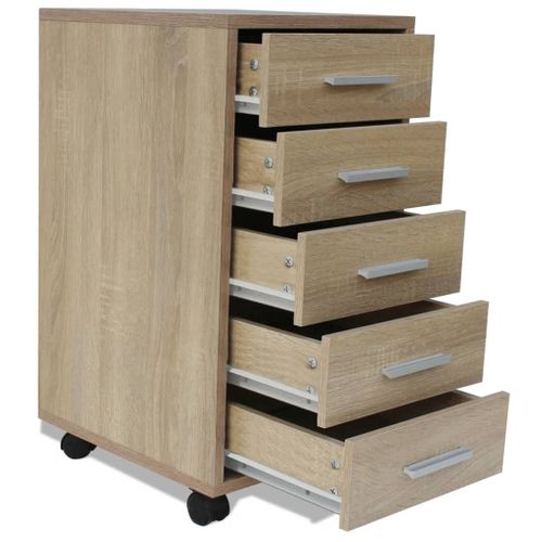 Caisson à Tiroir De Bureau - Rangement Bureau Avec Roulettes 5 Tiroirs Chêne