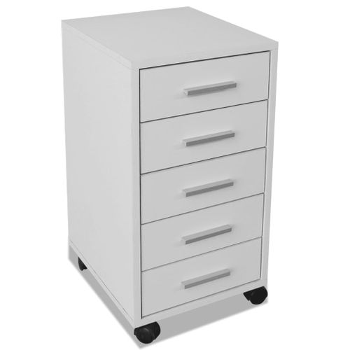 Caisson à Tiroir De Bureau - Rangement Bureau Avec Roulettes Et 5 Tiroirs Blanc