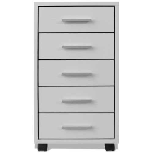 Caisson à Tiroir De Bureau - Rangement Bureau Avec Roulettes Et 5 Tiroirs Blanc