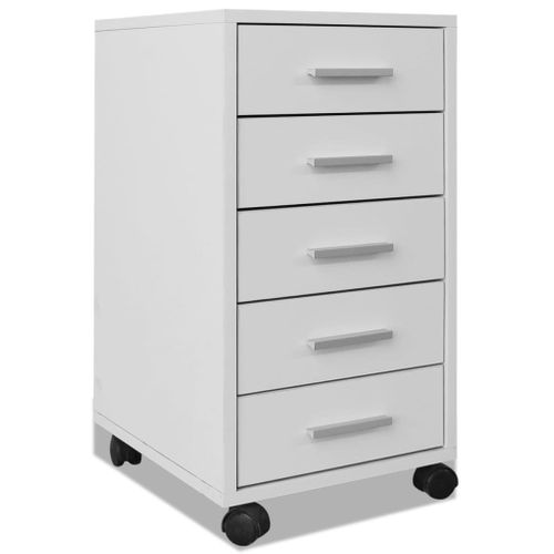 Caisson à Tiroir De Bureau - Rangement Bureau Avec Roulettes Et 5 Tiroirs Blanc