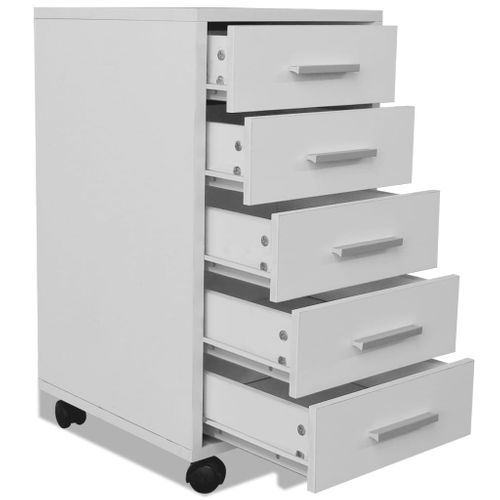 Caisson à Tiroir De Bureau - Rangement Bureau Avec Roulettes Et 5 Tiroirs Blanc