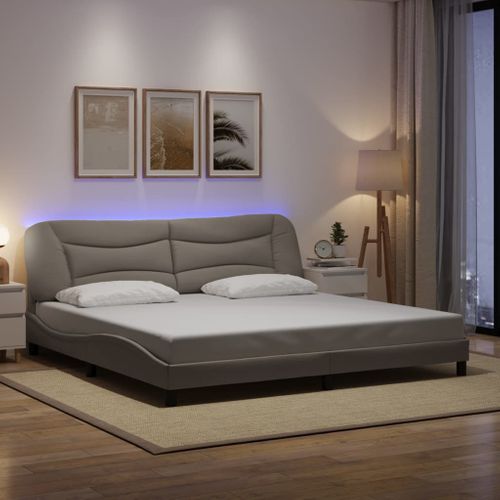 Lit Double, Lit Adulte, Cadre De Lit Avec LED Taupe 200x200 Cm Tissu Li585