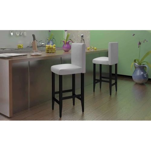Lot De 2 Tabourets De Bar - Chaises De Bar Blanc Similicuir Ta113