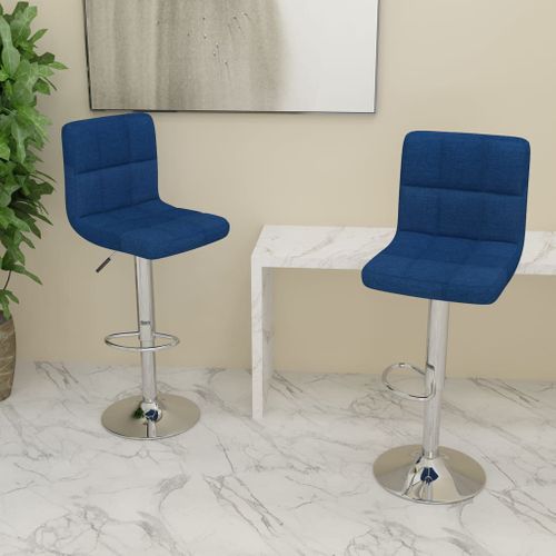 Lot De 2 Tabourets De Bar - Chaises De Bar Bleu Tissu Ta115