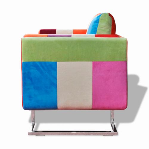 Fauteuil Fixe - Fauteuil De Salon Cube Avec Design De Patchwork Chrome Tissu