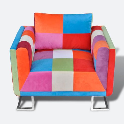 Fauteuil Fixe - Fauteuil De Salon Cube Avec Design De Patchwork Chrome Tissu