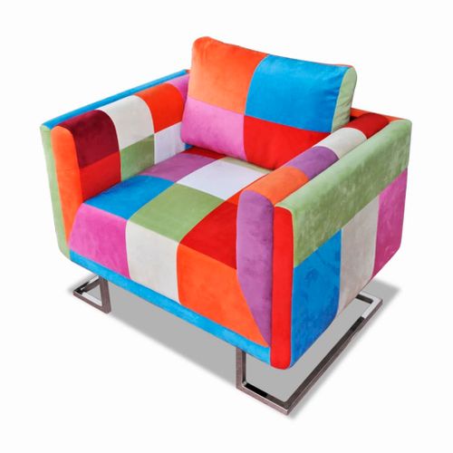 Fauteuil Fixe - Fauteuil De Salon Cube Avec Design De Patchwork Chrome Tissu