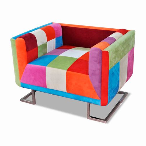 Fauteuil Fixe - Fauteuil De Salon Cube Avec Design De Patchwork Chrome Tissu