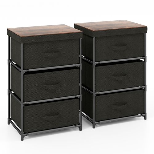 2pcs Meuble De Rangement Industriel Avec 3 Tiroirs 40 X 30 X 62 Cm Noir