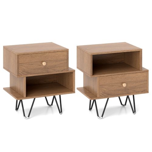 2pcs Tables De Chevet Tables De Nuit Avec Tiroir Amovible 44 X 29 X 47 Cm Naturel