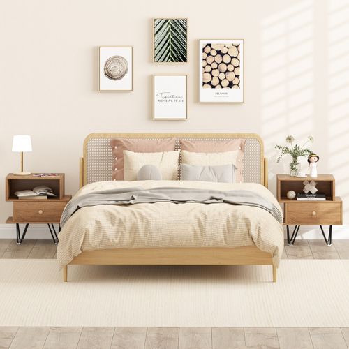 2pcs Tables De Chevet Tables De Nuit Avec Tiroir Amovible 44 X 29 X 47 Cm Naturel