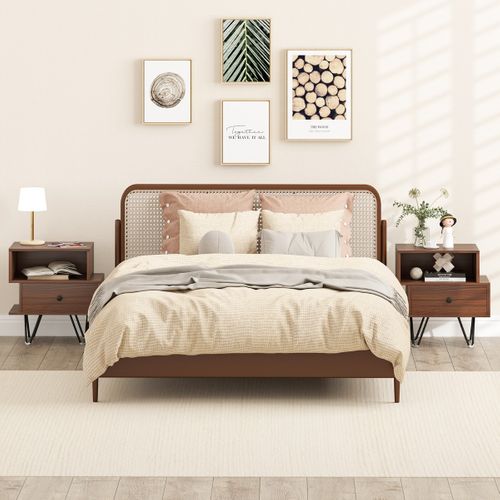 2pcs Tables De Chevet Tables De Nuit Avec Tiroir Amovible 44 X 29 X 47 Cm Noyer