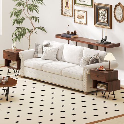 2pcs Tables De Chevet Tables De Nuit Avec Tiroir Amovible 44 X 29 X 47 Cm Noyer