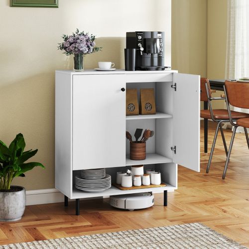 Buffet Cuisine Armoire De Cuisine Avec Étagères Réglables Et 2 Portes 75 X 35 X 95 Cm Blanc Bois