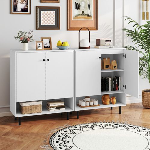 Buffet Cuisine Armoire De Cuisine Avec Étagères Réglables Et 2 Portes 75 X 35 X 95 Cm Blanc Bois
