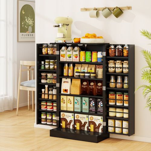 Buffet Cuisine Armoire De Cuisine Avec Portes et Étagères Réglables Kit Anti-basculement Noir