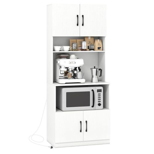 Buffet De Cuisine Armoire Cuisine Avec Prises 2 Placards Grand Compartiment 65 X 38 X 168cm Blanc