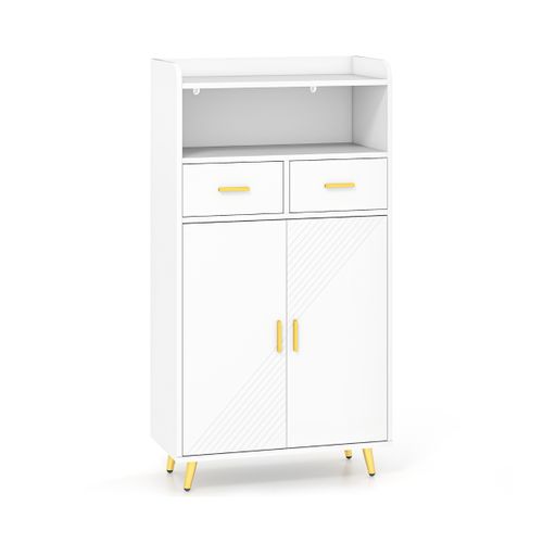 Buffet De Cuisine Armoire De Garde-manger Avec Portes 2 Tiroirs Étagère Réglable 60x30x113cm Blanc