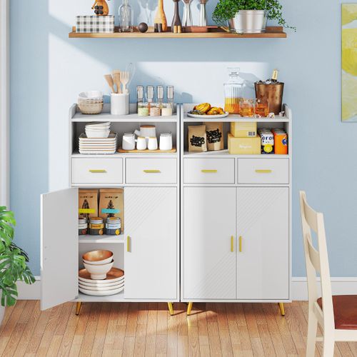Buffet De Cuisine Armoire De Garde-manger Avec Portes 2 Tiroirs Étagère Réglable 60x30x113cm Blanc