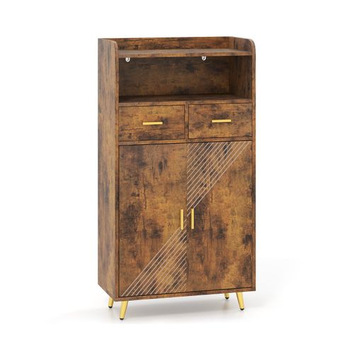 Buffet De Cuisine Armoire De Garde-manger Avec Portes 2 Tiroirs Étagère Réglable 60x30x113cm Café