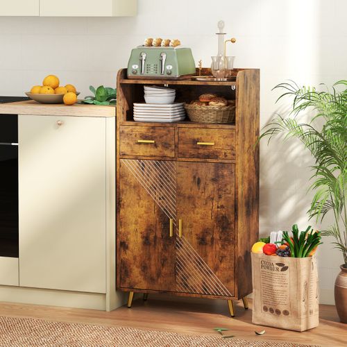 Buffet De Cuisine Armoire De Garde-manger Avec Portes 2 Tiroirs Étagère Réglable 60x30x113cm Café