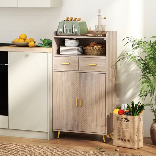 Buffet De Cuisine Armoire De Garde-manger Avec Portes 2 Tiroirs Étagère Réglable 60x30x113cm Gris