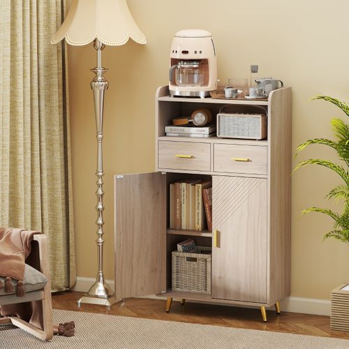 Buffet De Cuisine Armoire De Garde-manger Avec Portes 2 Tiroirs Étagère Réglable 60x30x113cm Gris