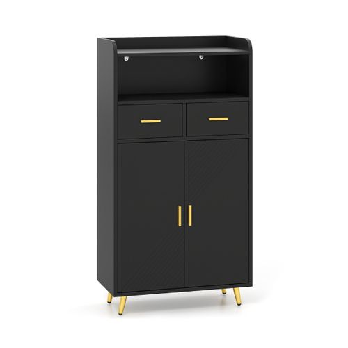 Buffet De Cuisine Armoire De Garde-manger Avec Portes 2 Tiroirs Étagère Réglable 60x30x113cm Noir