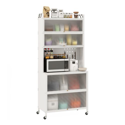 Buffet De Cuisine Meuble Cuisine à 6 Niveaux Avec Emplacement Micro-ondes 80x40x178cm Blanc