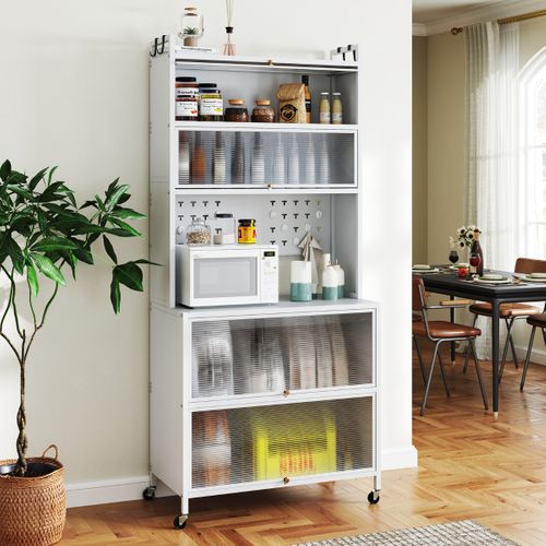 Buffet De Cuisine Meuble Cuisine à 6 Niveaux Avec Emplacement Micro-ondes 80x40x178cm Blanc