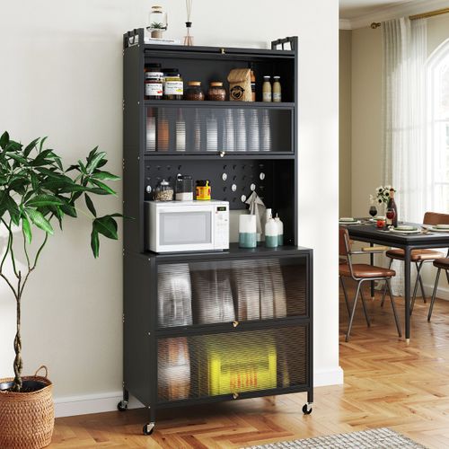 Buffet De Cuisine Meuble Cuisine à 6 Niveaux Avec Emplacement Micro-ondes 80x40x178cm Noir