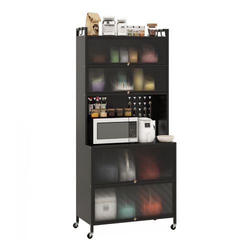 Buffet De Cuisine Meuble Cuisine à 6 Niveaux Avec Emplacement Micro-ondes 80x40x178cm Noir