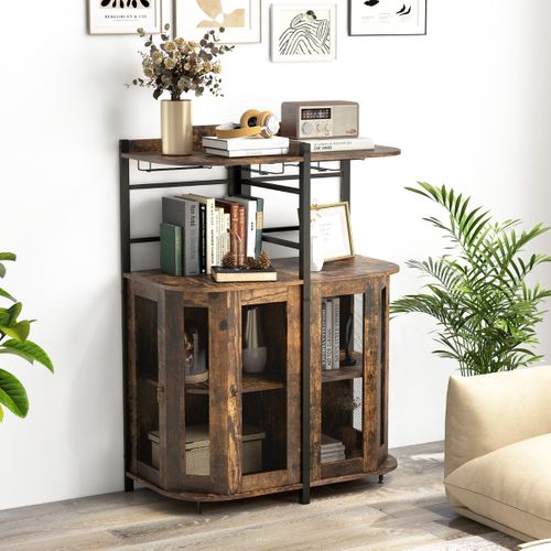 Buffet De Cuisine Meuble Cuisine Industriel Avec Porte En Maille 46x46x130 Cm Étagère Réglable Brun