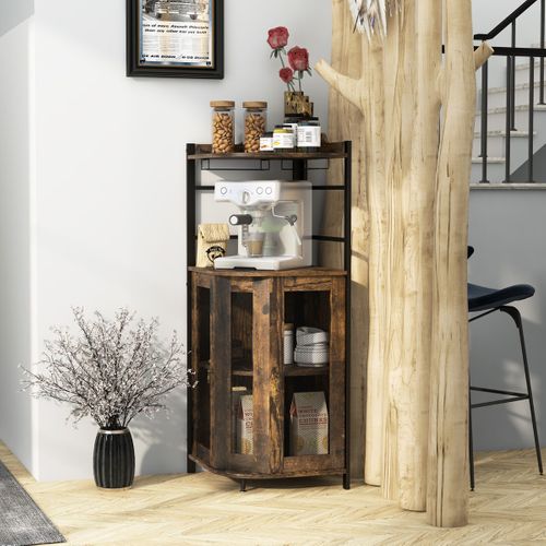 Buffet De Cuisine Meuble Cuisine Industriel Avec Porte En Maille 46x46x130 Cm Étagère Réglable Brun
