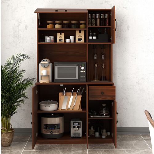 Buffet Haut De Cuisine Meuble De Rangement Avec Prises De Courant Avec Tiroir Brun