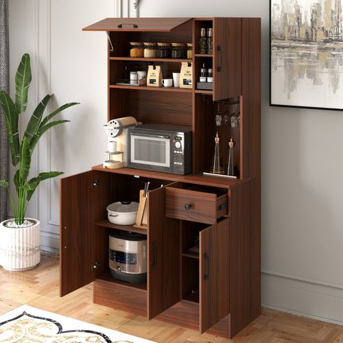 Buffet Haut De Cuisine Meuble De Rangement Avec Prises De Courant Avec Tiroir Brun