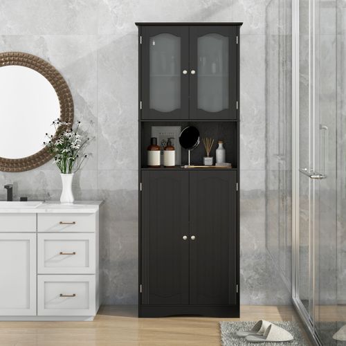 Buffet Haut Meuble De Rangement Autoportant Etagères 60x30x164cm Pour Bain Cuisine Salon Noir