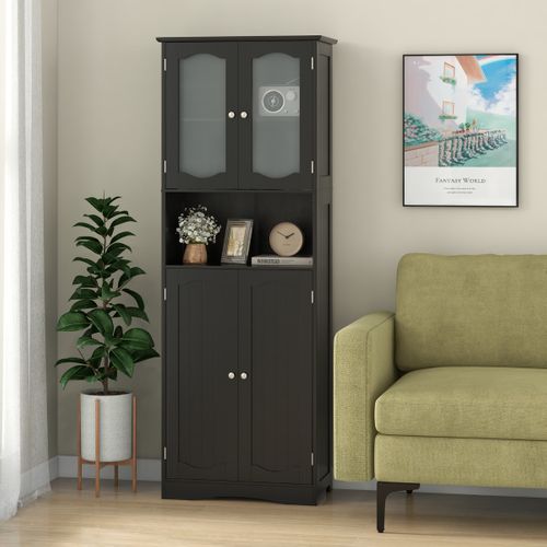 Buffet Haut Meuble De Rangement Autoportant Etagères 60x30x164cm Pour Bain Cuisine Salon Noir