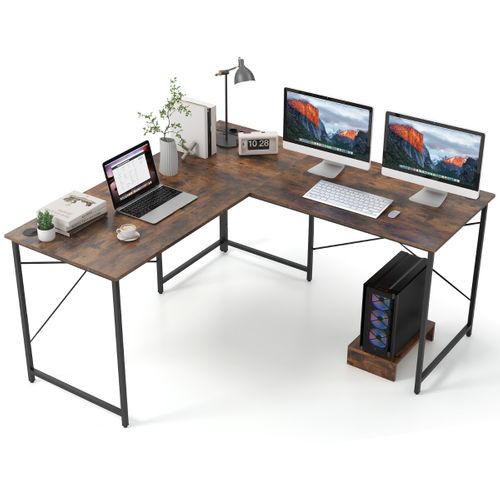 Bureau D'angle Bureau En Forme De L Réversible Avec Prise Intégrée Marron Rustique