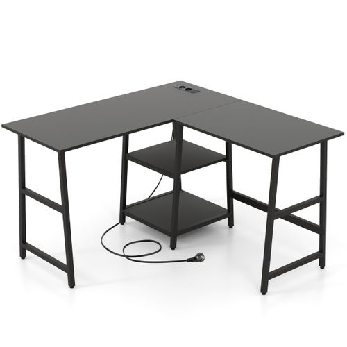 Bureau D'angle Bureau Informatique Avec Prises De Courant Etagères 120 X 120 X 75 Cm Noir