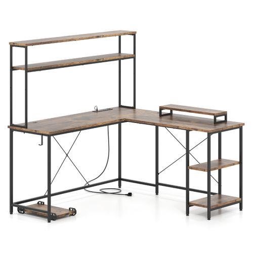 Bureau D'angle Bureau Informatique Reversible Avec LED Et Prises De Courant 145x145x147 Cm Bois