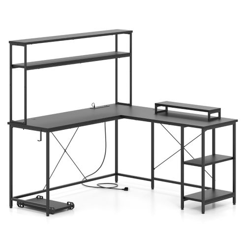 Bureau D'angle Bureau Informatique Reversible Avec LED Et Prises De Courant 145x145x147 Cm Noir