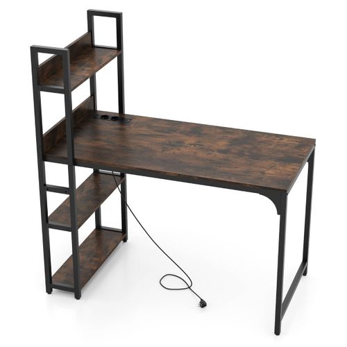 Bureau D'ordinateur Bureau D'étude Avec Bibliothèque 120 X 65 X 130 Cm Marron Rustique et Noir