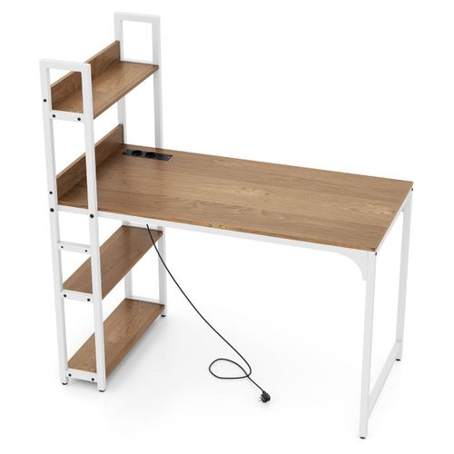 Bureau D'ordinateur Bureau D'étude Avec Bibliothèque 120 X 65 X 130 Cm Naturel et Blanc