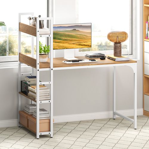 Bureau D'ordinateur Bureau D'étude Avec Bibliothèque 120 X 65 X 130 Cm Naturel et Blanc