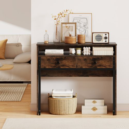 Bureau D'ordinateur Rétractable Bureau Informatique Avec Tiroirs Roulettes 100x63x88 Cm Marron