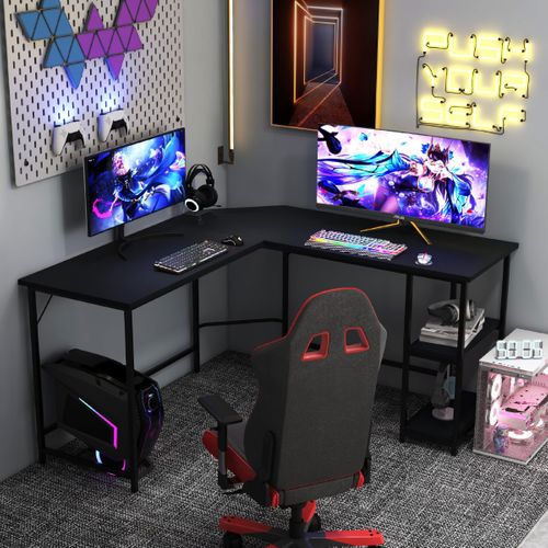 Bureau Gamer Bureau Gaming Bureau D'angle Structure En Acier 138 X 50 X 75 Cm Noir