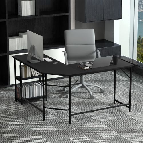 Bureau Gamer Bureau Gaming Bureau D'angle Structure En Acier 138 X 50 X 75 Cm Noir